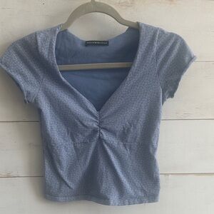 Brandy Melville Gina Blue Floral Printed Ruched Bust V-Neck Crop Top